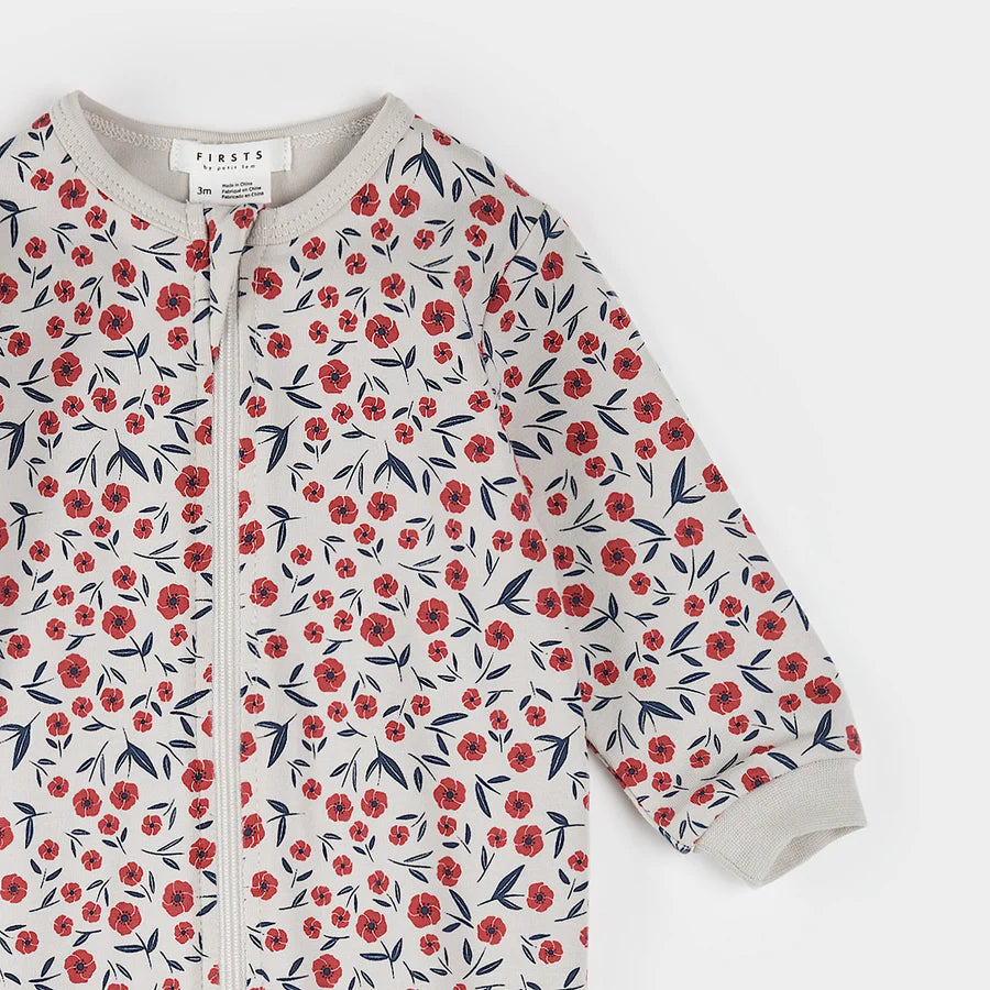 Pyjama à imprimé floral coquelicot sur dormeuse beige
