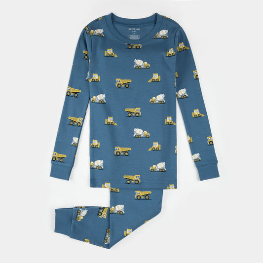 Ensemble pyjama bleu cobalt à imprimé camion de construction