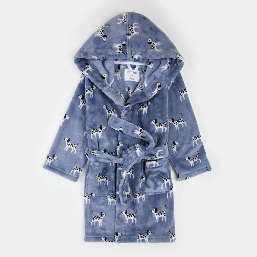 Peignoir peluche bleu à imprimé dalmatiens