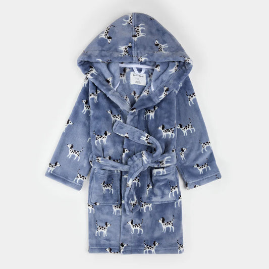 Peignoir peluche bleu à imprimé dalmatiens