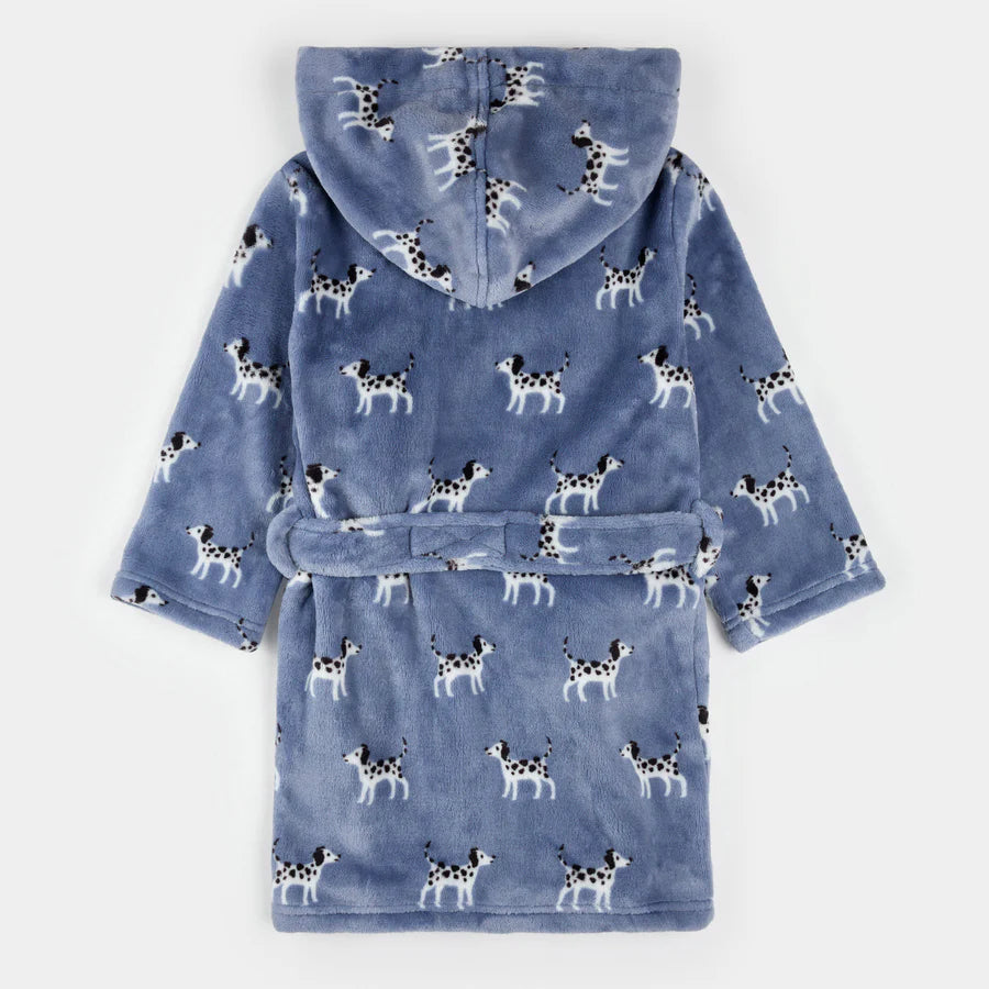 Peignoir peluche bleu à imprimé dalmatiens