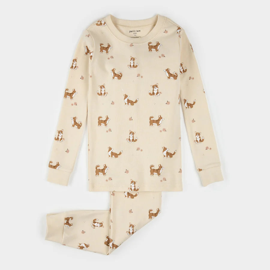 Imprimé corgi sur pyjama blanc antique