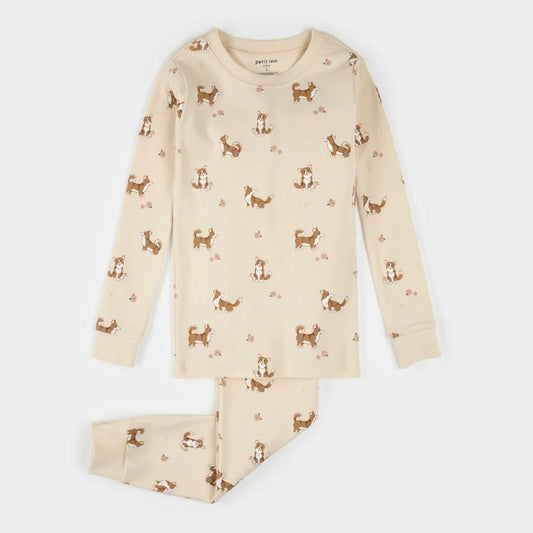 Imprimé corgi sur pyjama blanc antique