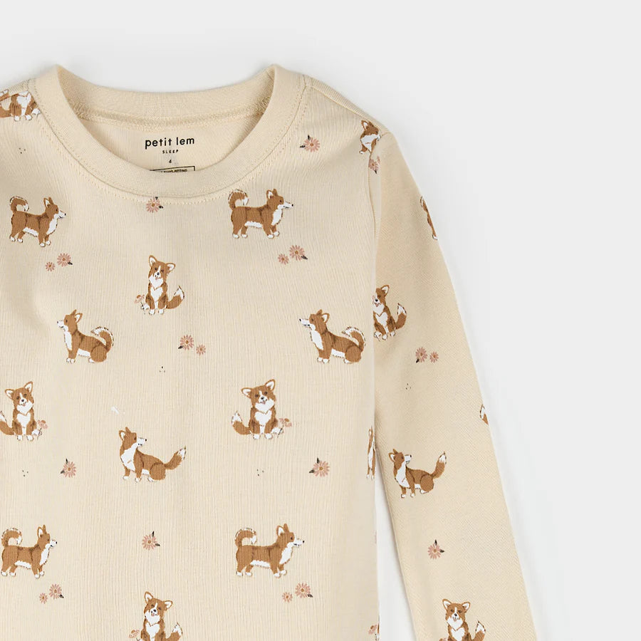 Imprimé corgi sur pyjama blanc antique