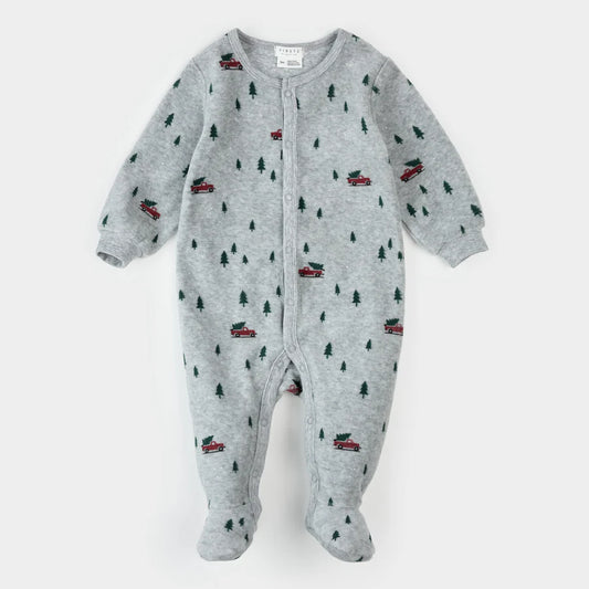 Dormeuse en velours gris chiné imprimé camion festif