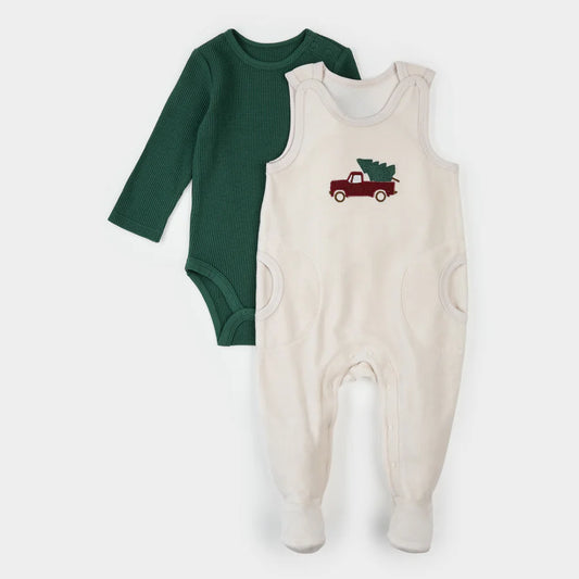 Ensemble salopette thermique rayée vert foncé