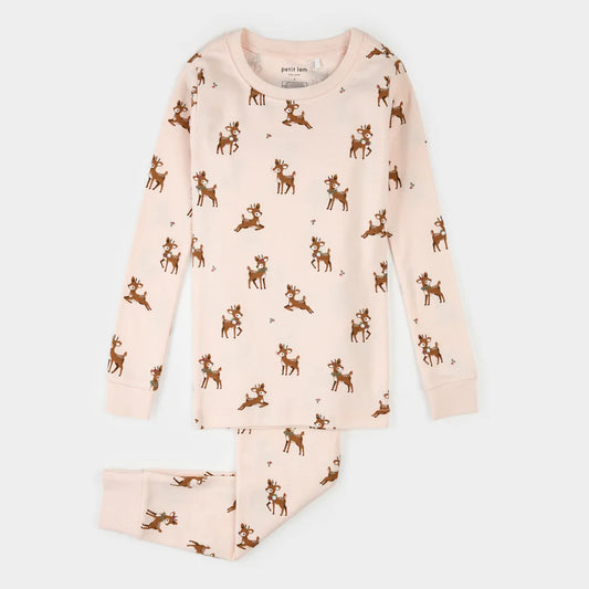 Ensemble pyjama rose pâle imprimé rennes