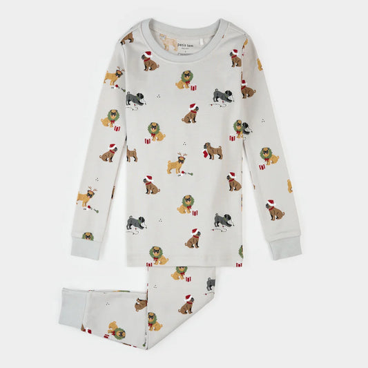 Ensemble pyjama gris clair imprimé carlins des fêtes