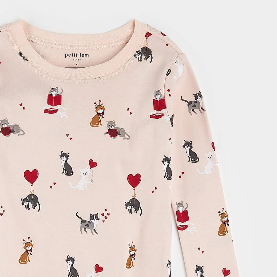 Ensemble de pyjama côtelés rose à imprimé de chats