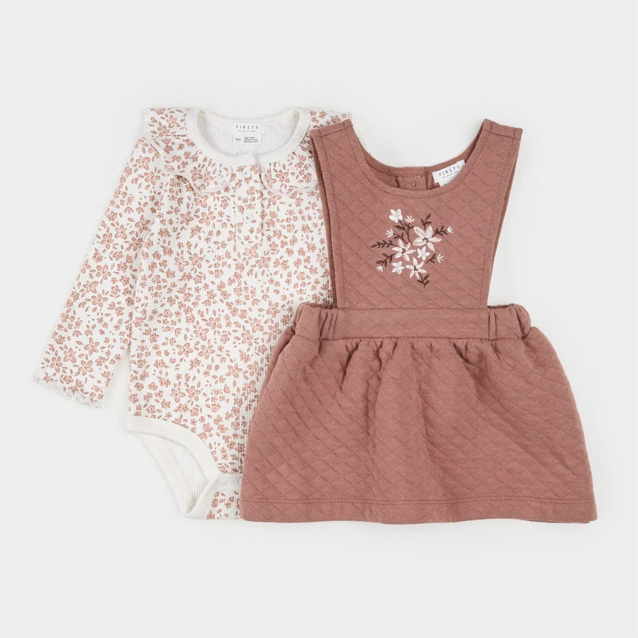 Ensemble robe salopette matelassée terracotta à imprimé floral