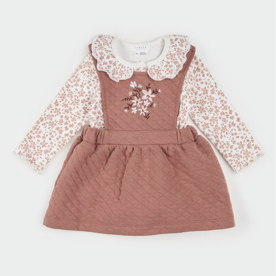 Ensemble robe salopette matelassée terracotta à imprimé floral