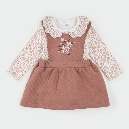 Ensemble robe salopette matelassée terracotta à imprimé floral