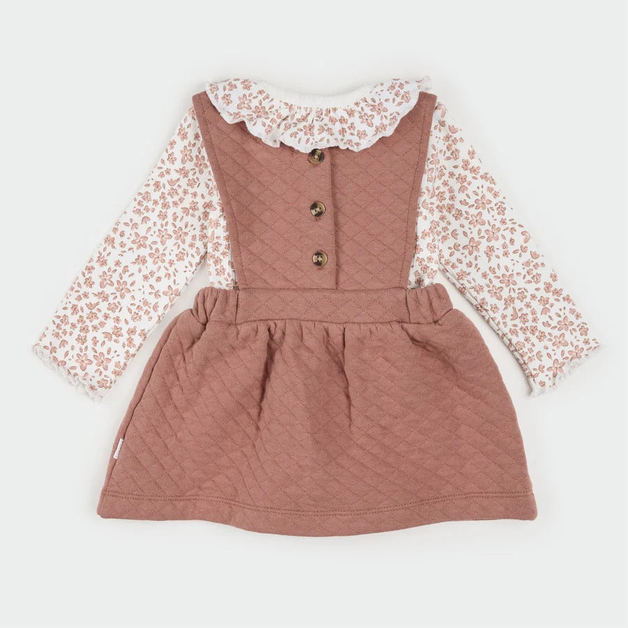 Ensemble robe salopette matelassée terracotta à imprimé floral