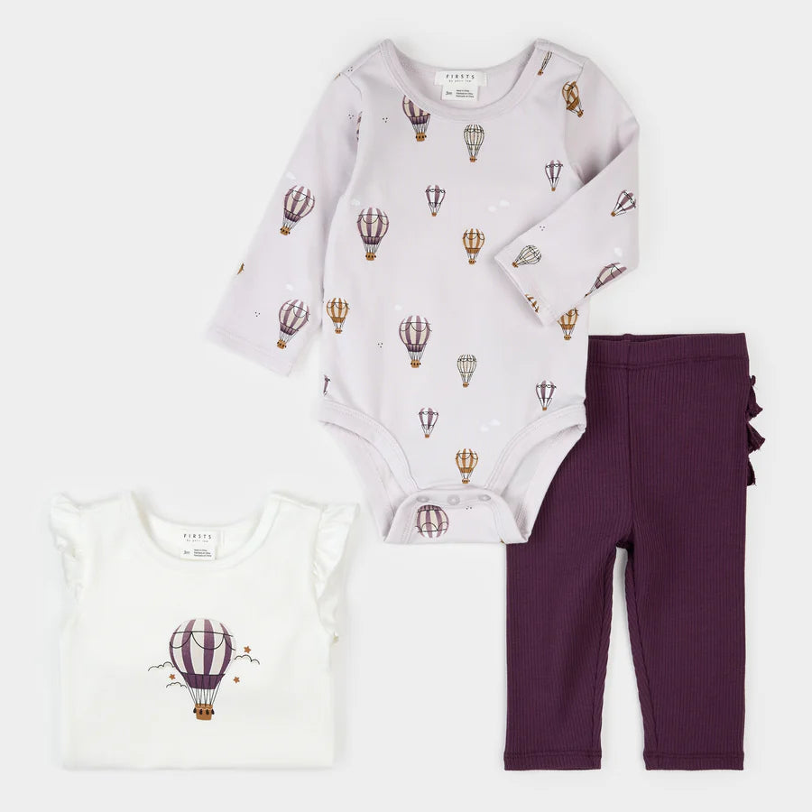 Ensemble cache-couches 3 pièces à imprimé montgolfières