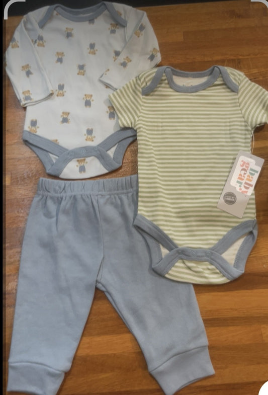 Ensemble 3 pièces motif ourson, bébé garçon.