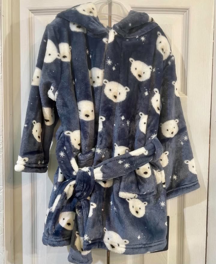 Peignoir en peluche bleu à imprimé ours polaire