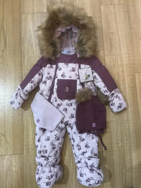 Combinaison de neige Blizz à capuche 1 pièce pour bébé avec accessoires (Vieux rose) et (Mauve et lilas)