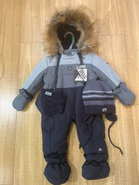 Combinaison de neige Blizz à capuche 1 pièce pour bébé avec accessoires.(Bleu Sarcelle) ou (vert olive/gris)