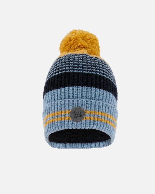 Tuque en tricot bleu rayé