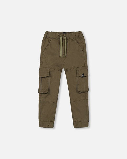 Pantalon jogger en sergé extensible avec poches cargo vert kaki