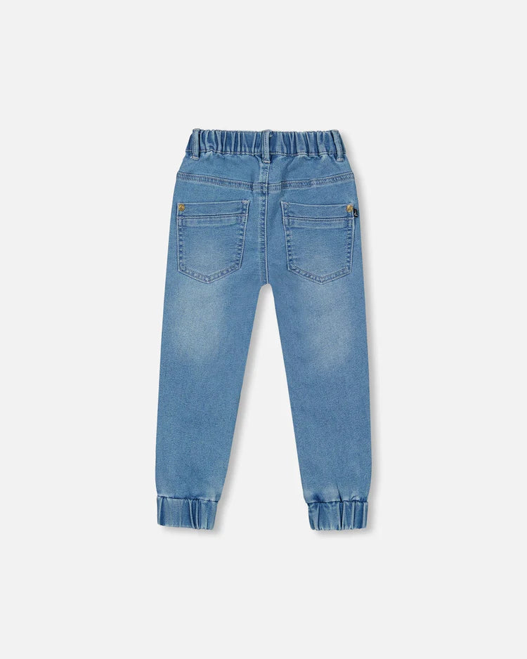 Pantalon denim extensible coupe jogger bleu pâle