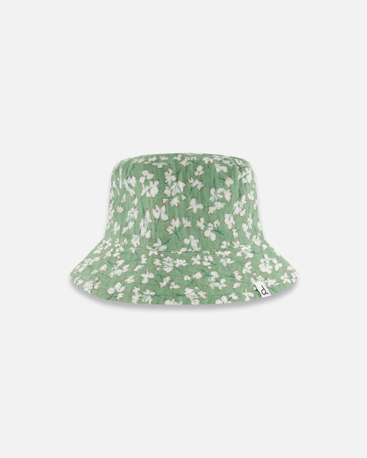 Chapeau bob en Mousseline vert imprimé fleurs de jasmin