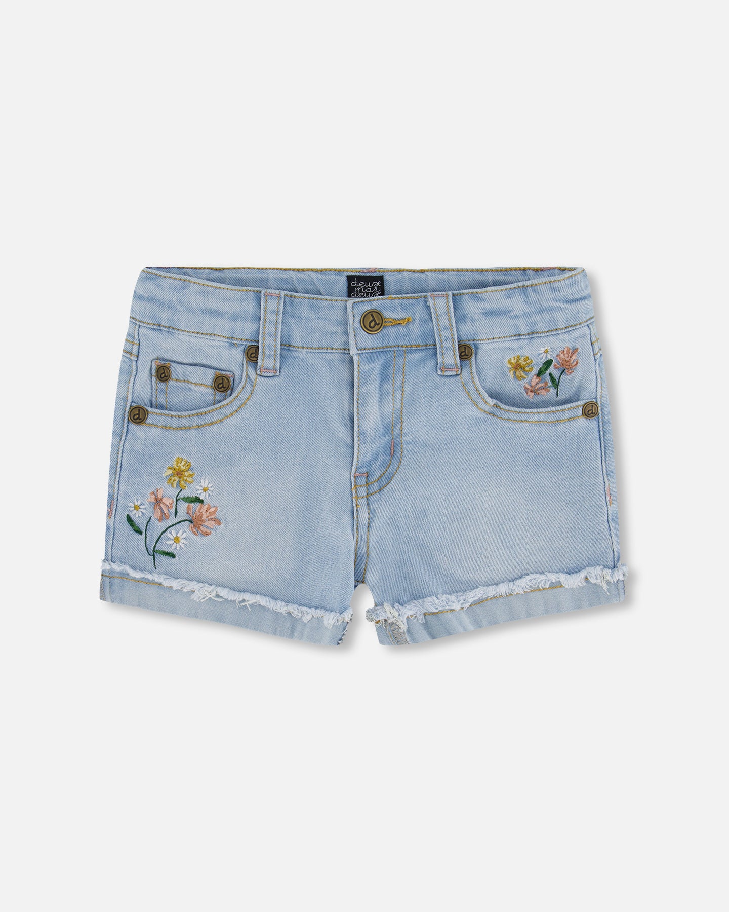 Short en jeans avec broderie denim bleu clair