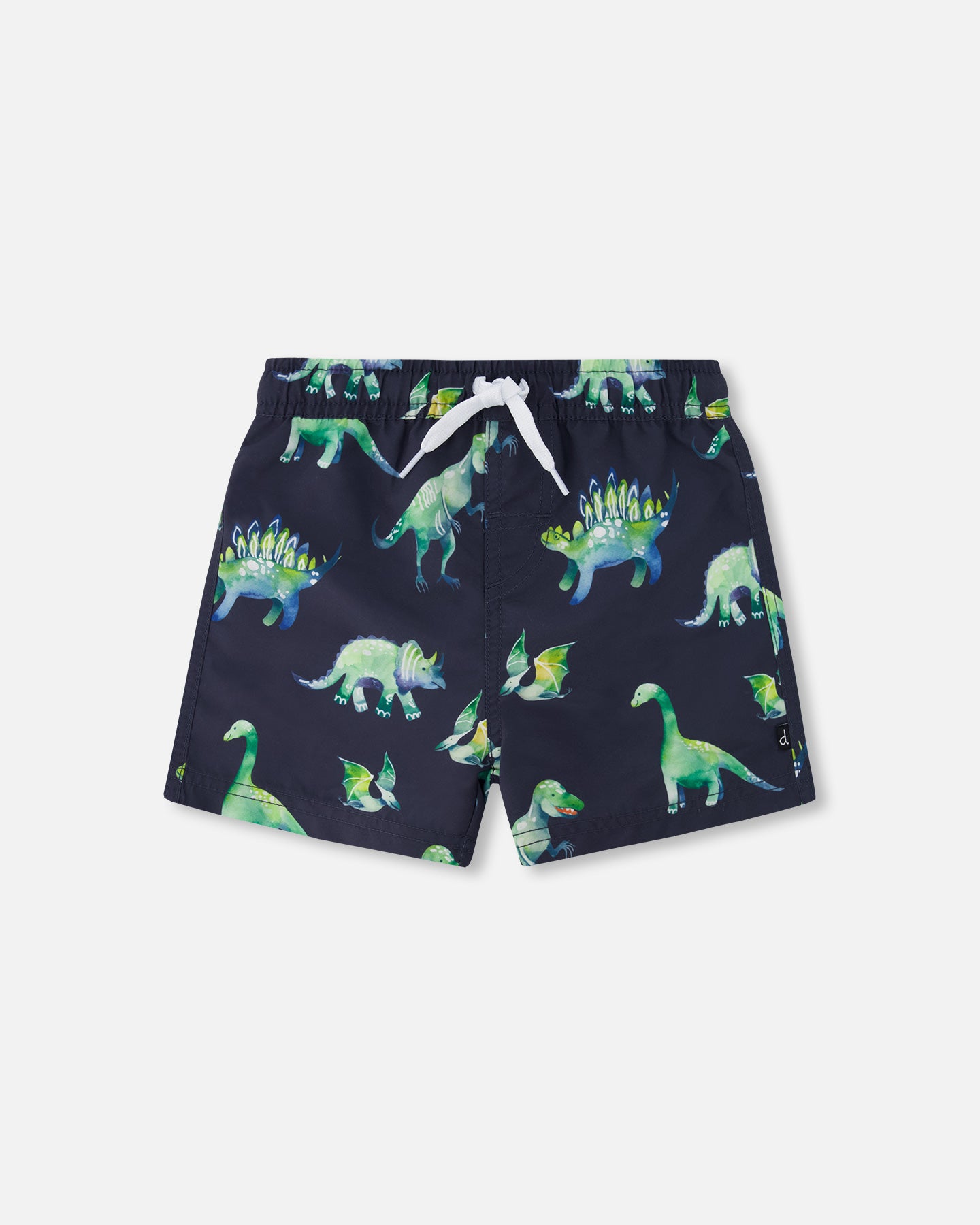 Short maillot de bain mi-cuisse gris imprimé dinosaures