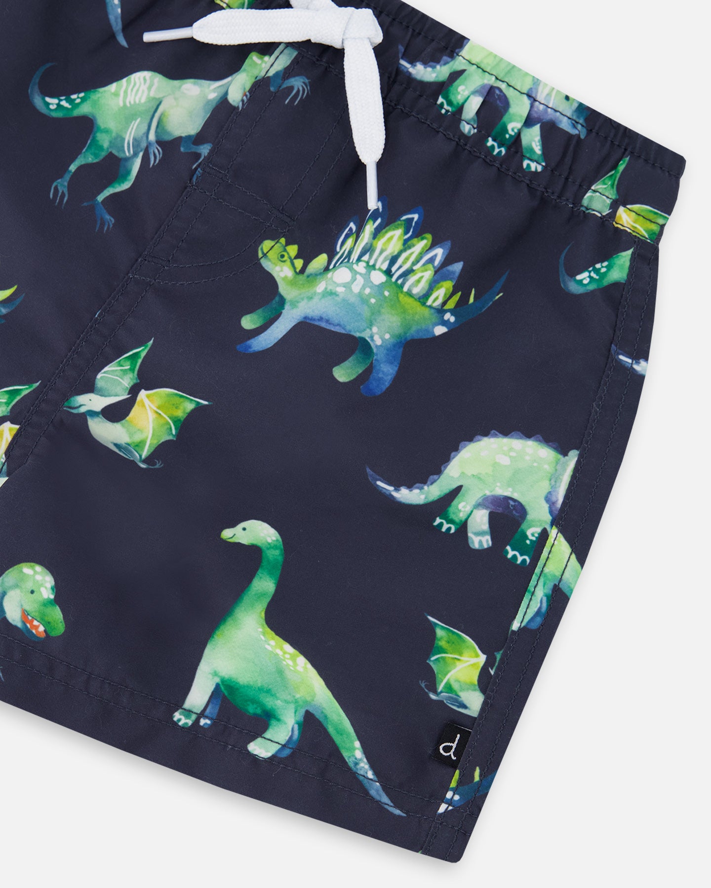 Short maillot de bain mi-cuisse gris imprimé dinosaures