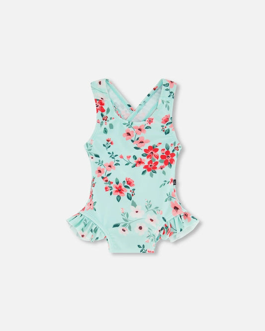 Maillot De Bain Bleu Clair Imprimé De Fleurs