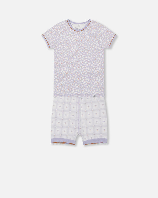 Ensemble Pyjama Court Deux-Pièces Lilas Imprimé De Petites Fleurs En Coton Biologique