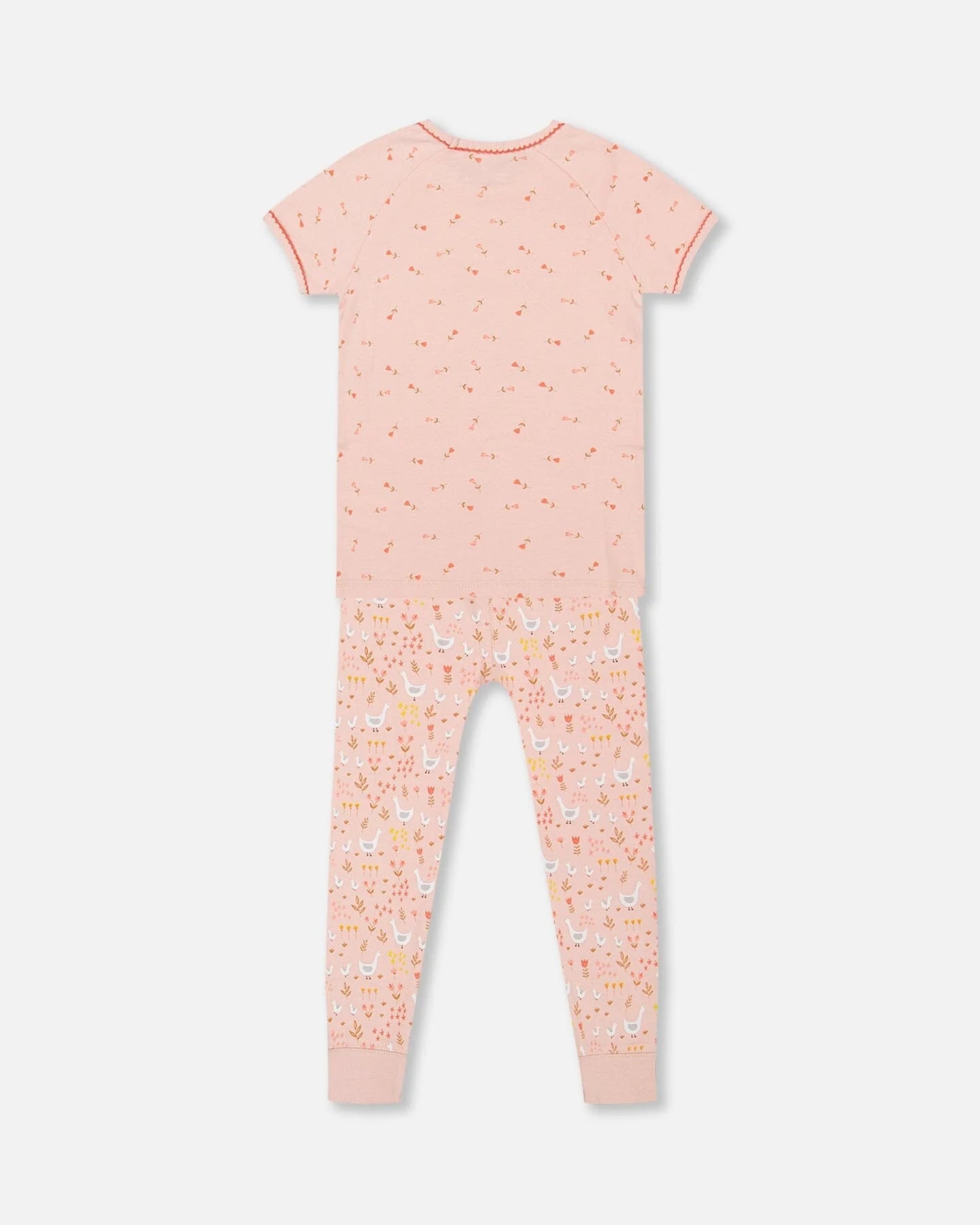 Ensemble Pyjama Deux-Pièces Rose Imprimé D'oies En Coton Biologique