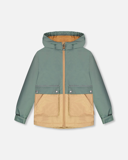 Parka à capuche vert forêt et beige