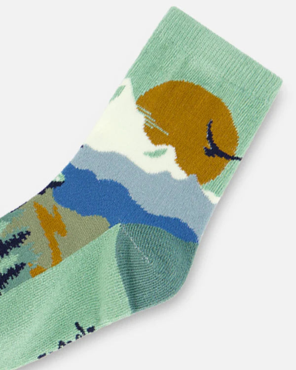 Chaussettes sauge avec paysage