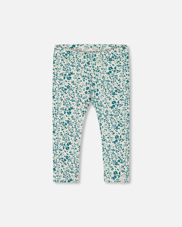 Legging imprimé à petites fleurs turquoises