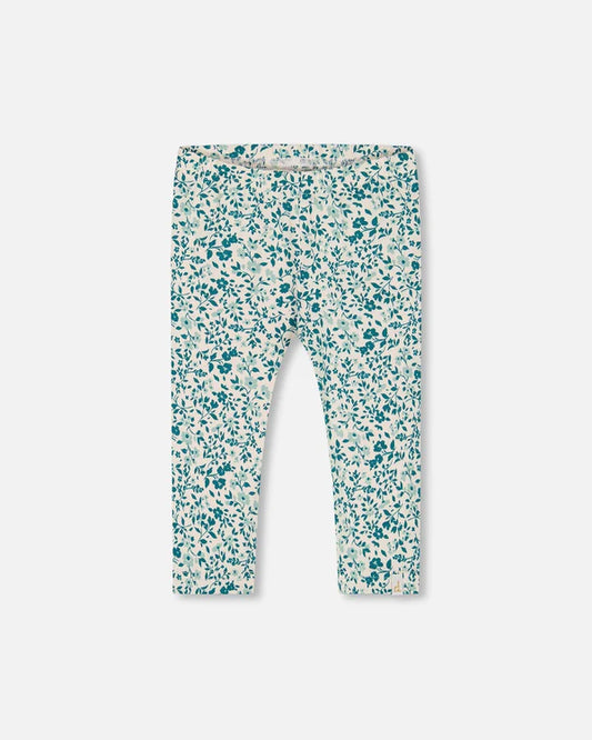 Legging imprimé à petites fleurs turquoises