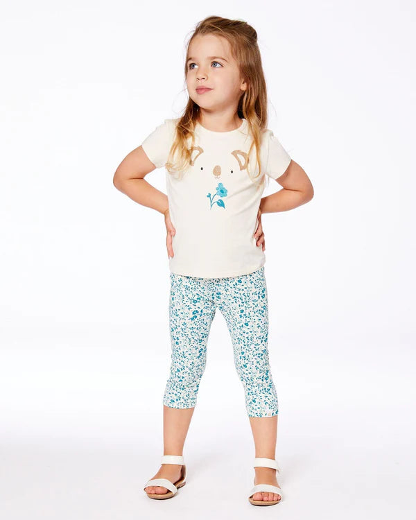 Legging imprimé à petites fleurs turquoises