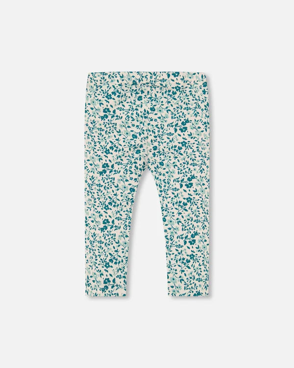 Legging imprimé à petites fleurs turquoises