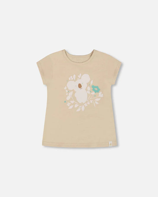 T-shirt beige et crème avec koala en coton biologique