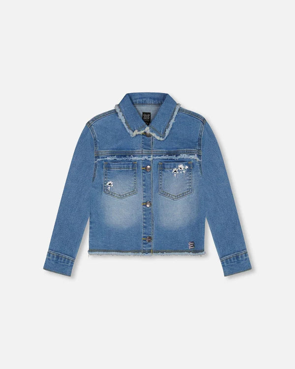 Veste en denim effiloché avec broderie