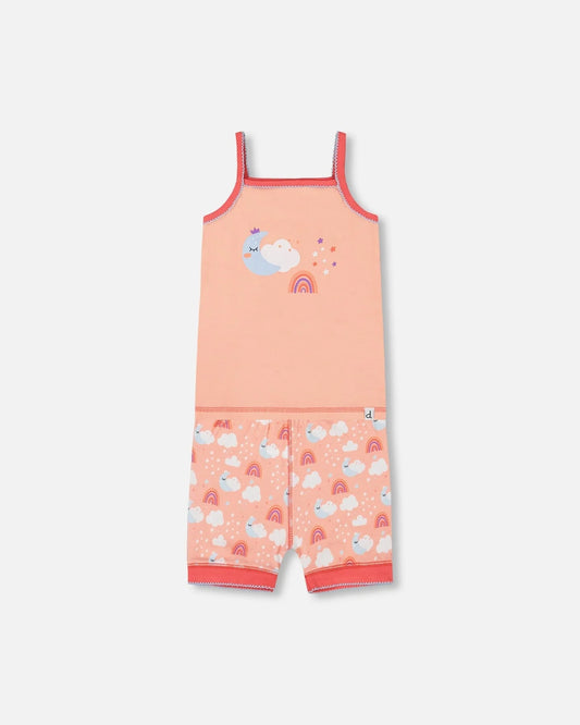 Ensemble de pyjama camisole et short corail avec arcs-en-ciel