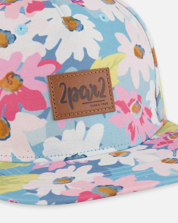 Casquette à Fleurs Blanches, Roses Et Vertes