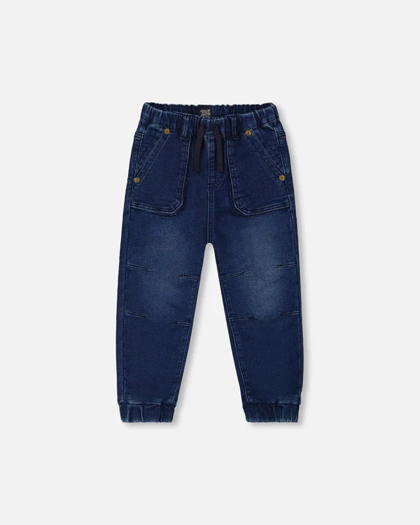 Pantalon à coupe jogger en denim extensible bleu foncé