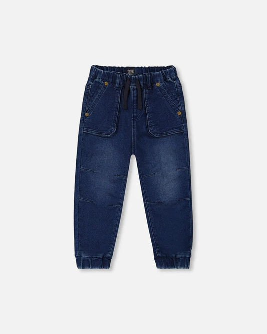 Pantalon à coupe jogger en denim extensible bleu foncé
