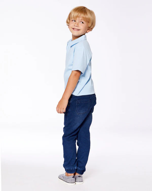 Pantalon à coupe jogger en denim extensible bleu foncé