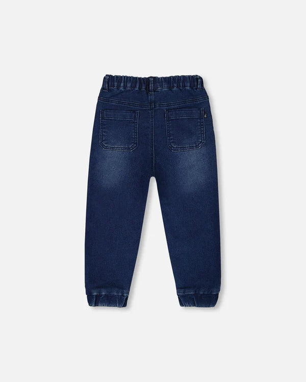 Pantalon à coupe jogger en denim extensible bleu foncé