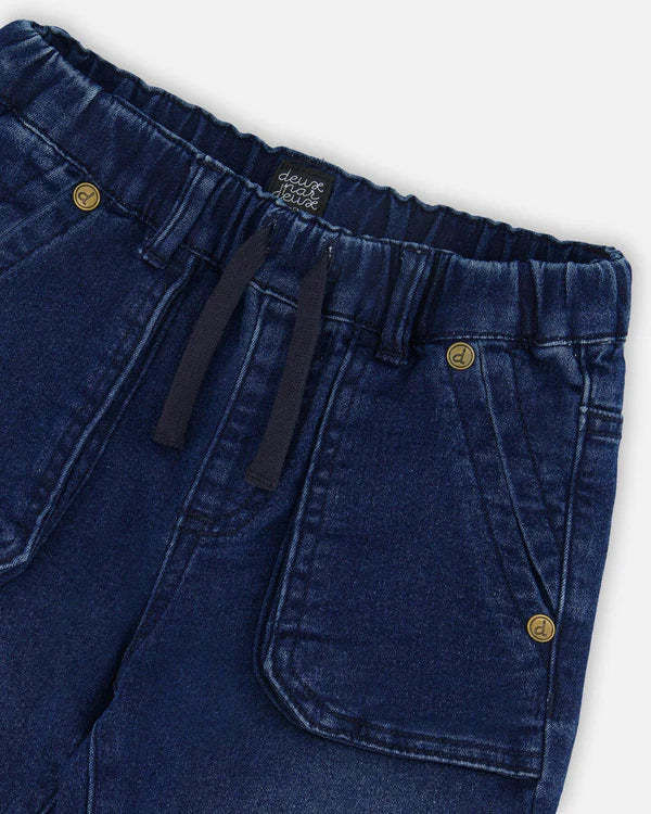 Pantalon à coupe jogger en denim extensible bleu foncé