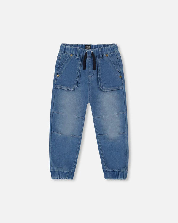 Pantalon à coupe jogger en denim extensible bleu