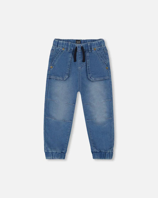 Pantalon à coupe jogger en denim extensible bleu