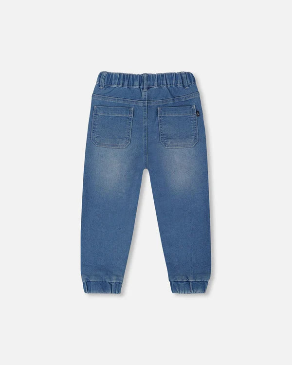 Pantalon à coupe jogger en denim extensible bleu